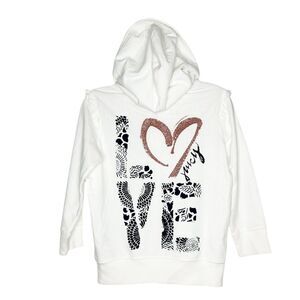 Juicy Couture White Sparkle LOVE Hoodie Size Small Zip Up Y2K Style Heart